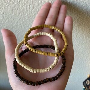 Natural Tones Wood Beaded Bracelet Trio